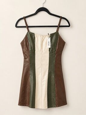 Nasty Gal Panelled Colour Block Faux Leather Strappy Mini Dress - Size 4